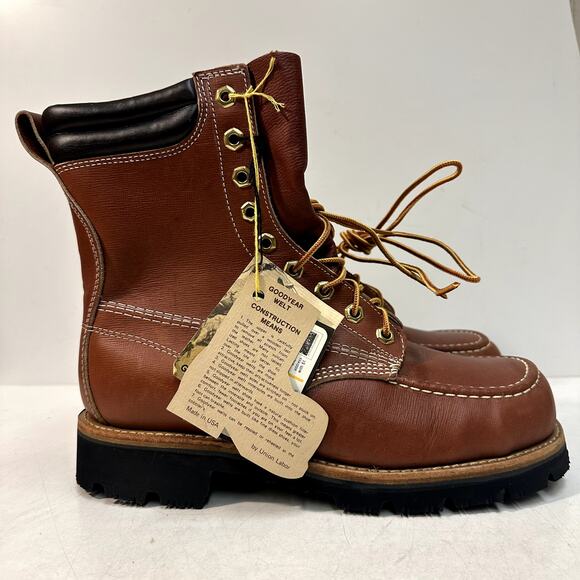NWT VTG Knapp Boots 7" Moc Toe Steel Toe S. B. Foot Made in USA NOS 8.5 Wide EE - Picture 1 of 16